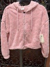 No Boundaries Pink Heart Sherpa Zip-Up Hoodie   Medium   NWT