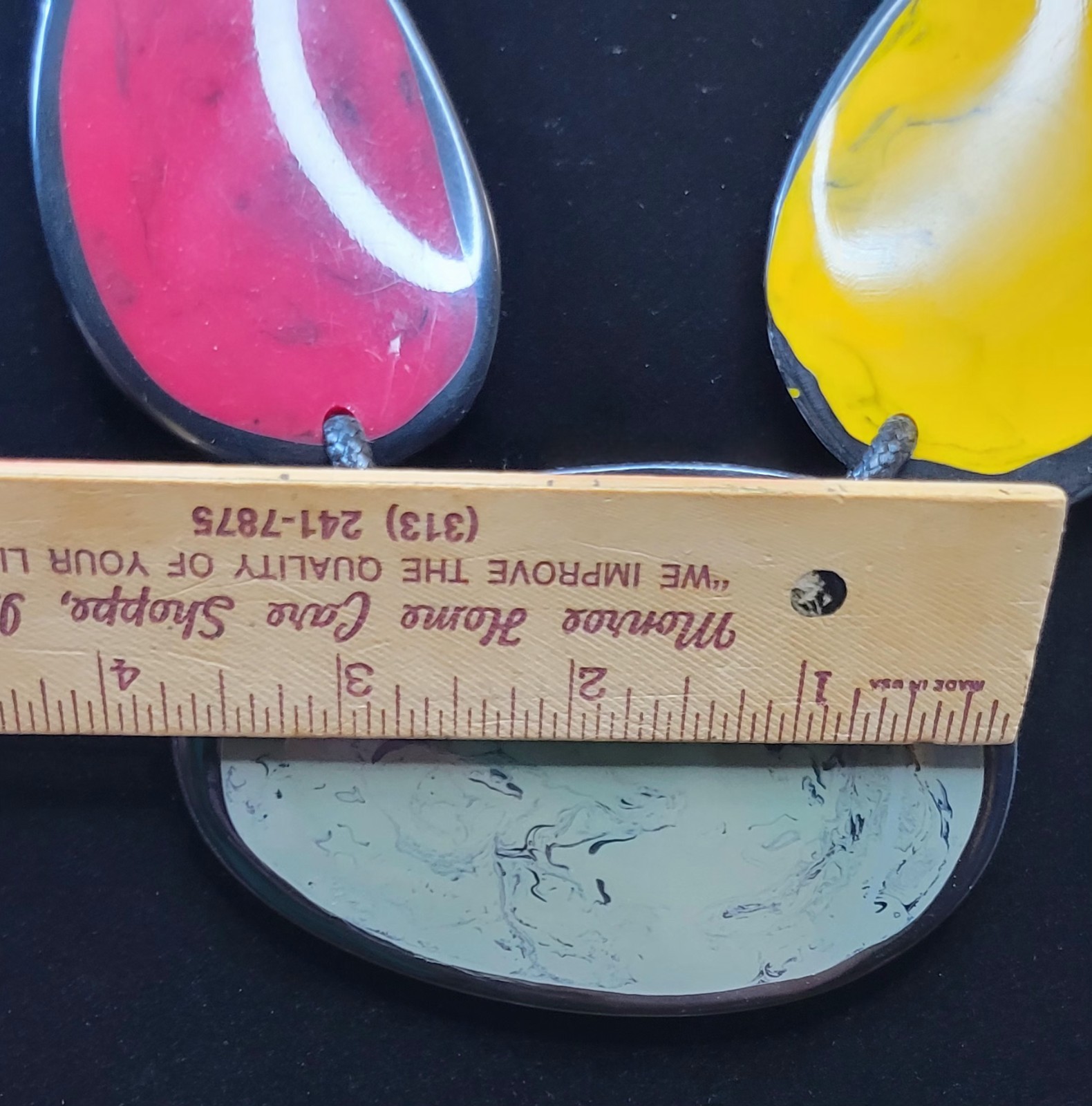 Multicolored Panel Statement Necklace Leather Cord - image 10