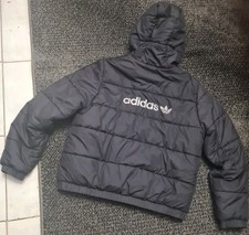Adidas Originals Boys Puffer Coat Jacket, Hooded ,Black ,Zip Size Age 13-14Years
