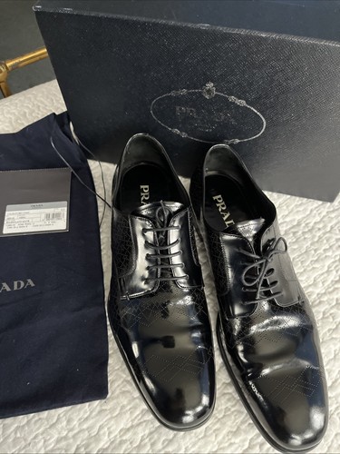 PRADA 2EE105 BLACK 9.5 Spazzolato Perforated Style LEATHER Calzature Uomo LaceUp - Picture 2 of 24