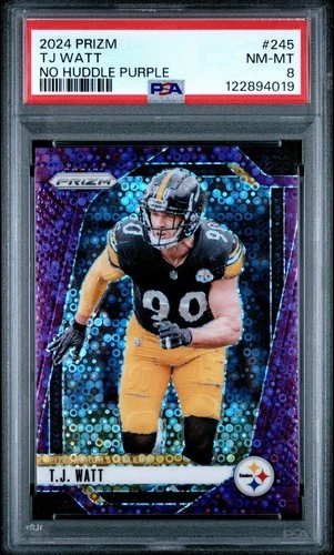 💥2024 Panini Prizm TJ Watt No Huddle SSP PURPLE DISCO /49 #233 Steelers PSA!💥