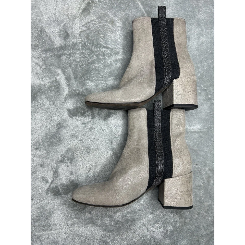 Brunello Cucinelli Botines Chelsea Cuero Cepillado Taupe Talla 35 EE. UU. 5 Foto 2 de 4