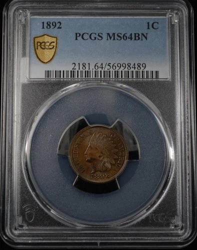 1892 Indian Head Cent 1c- PCGS MS 64 BN Nice Color w/ Trueview