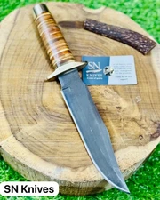 CUSTOM HANDMADE D2 STEEL HUNTING BOWIE KNIFE SURVIVAL KNIFE CAMPING+SHEATH