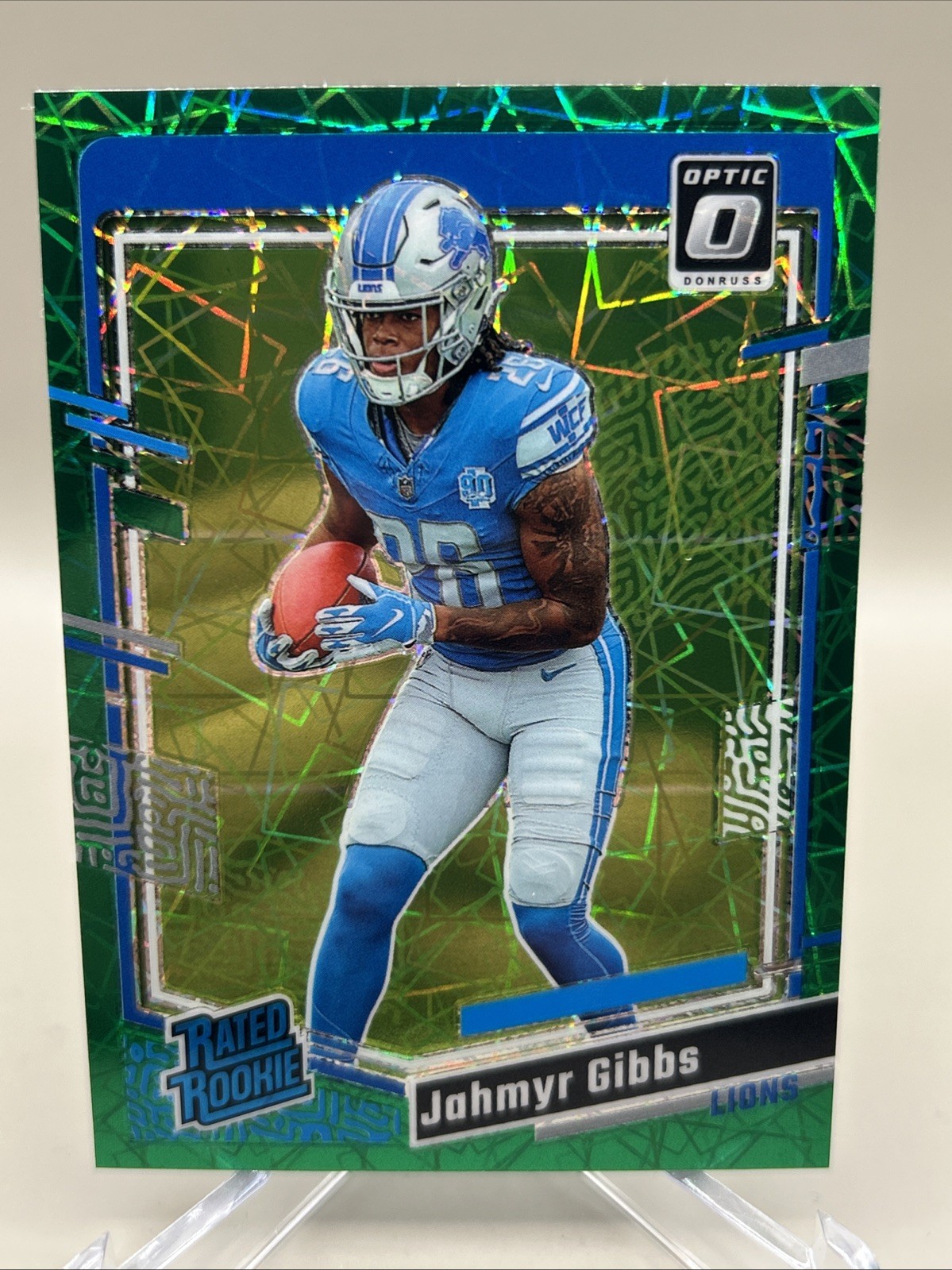 2023 Panini Donruss Optic Rated Rookie Jahmyr Gibbs #236 Green Velocity Prizm RC