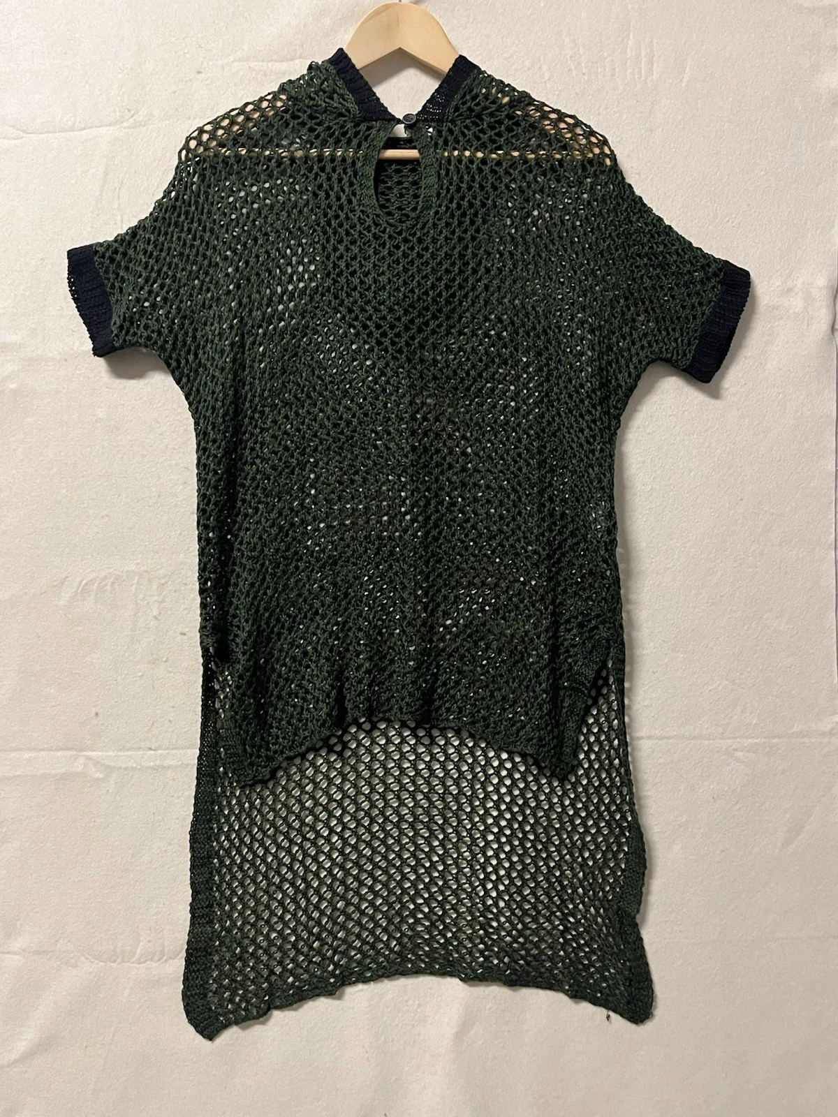 POL Crochet Open Knit Boho Pullover Hoodie Women’s Size Small Green