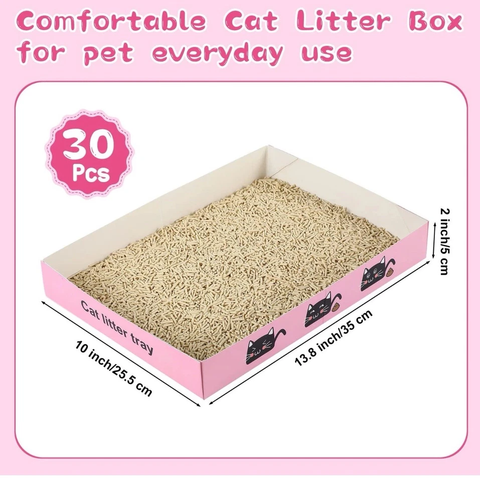 30 Pack Disposable Cat Litter Box Foldable Paper Kitty Tray 13.8x10x2 in Smal... - Image 2 of 4