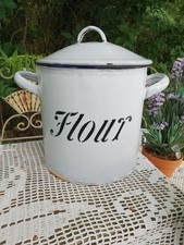 Antique Flour Storage Bin Traditional White Enamel Italic Writing Circa 1910