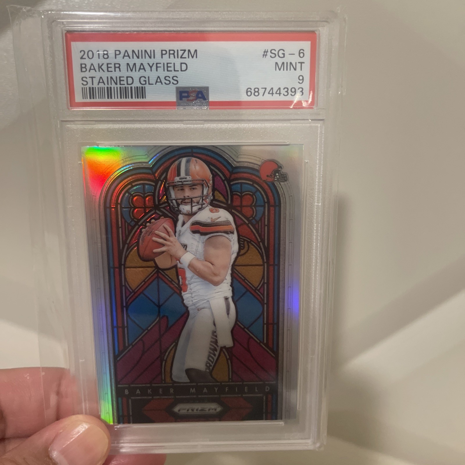 2018 Panini Prizm - Stained Glass Baker Mayfield #SG-6 (RC) PSA 9