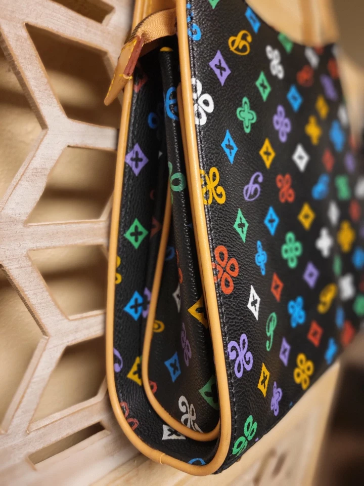 Diophy Monogram Logo Bag Handbag Purse. Black And Multcolored. Medium - Image 4 of 4