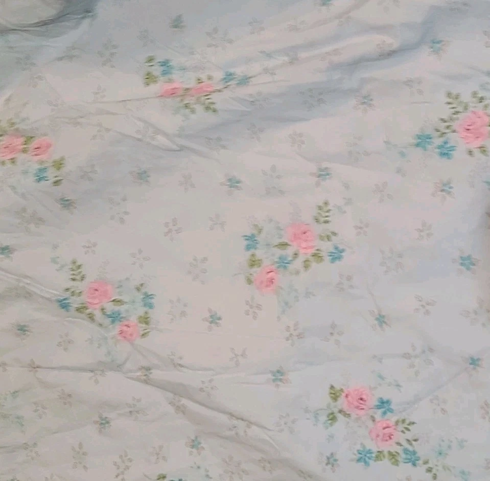 Simply Shabby Chic 100% Cotton Duvet Set- KING-New Lily Rose Blue Pink White - Image 3 of 4