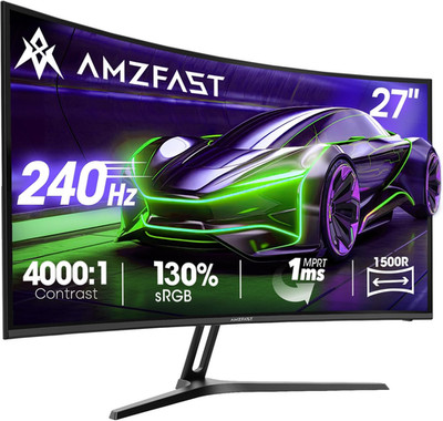 Amzfast 27 Zoll Curved Gaming Monitor 240Hz, 1920X1080 Full HD, Fast VA, 1500R,