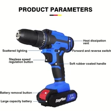 Powerful Cordless Drill Kit with 1 Battery, Charger, and 26 Tools in One!