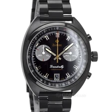 ZODIAC Grandrally Chronograph Mens Swiss-Made Watch, Black Stainless Steel Band