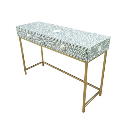 Handmade Bone Inlay Grey Floral Console Table | eBay