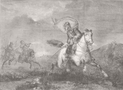 PFERDE. The Escape. Soldat in Rüstung wird verfolgt & erschossen auf Druck von 1864