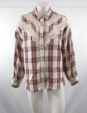 NWT ZARA Basics Women's Plaid Lace Trim Button-Up Shirt Size S A779