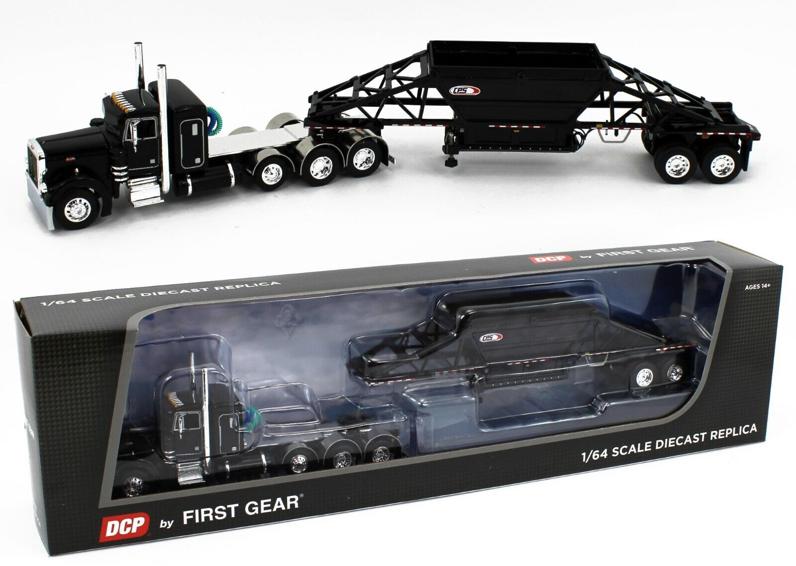 2023 DCP 1:64 *BLACK* Peterbilt 379 36" Flattop & Manac Bottom Dump Trailer NIB*