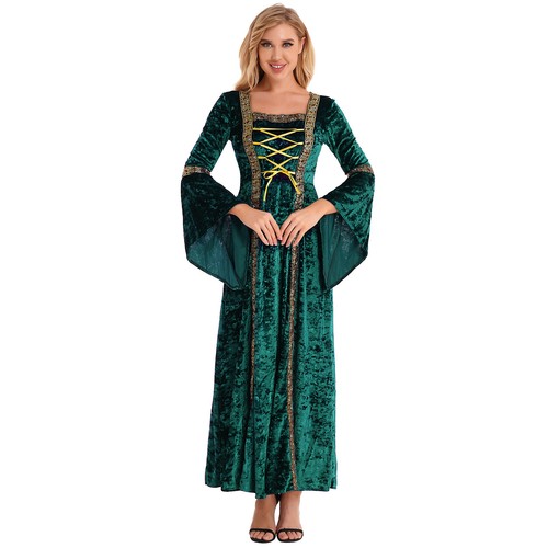 Women's Halloween Witch Cosplay Costume Medieval Gothic Full Length Robe Dress - Picture 46 of 84