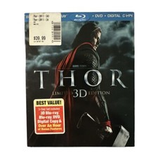 Thor (Blu-ray, 3D, DVD 2013, 3-Disc Set, Slipcover) Marvel PG-13 Chris Hemsworth