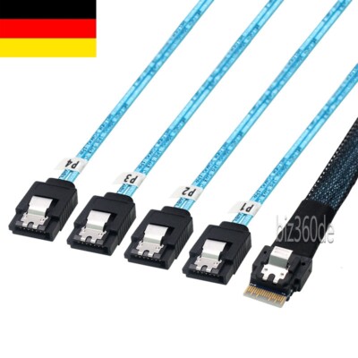 SlimSAS 4i SFF-8654 38pin Host to 4 x SATA 7Pin Target Festplattenkabel 50cm