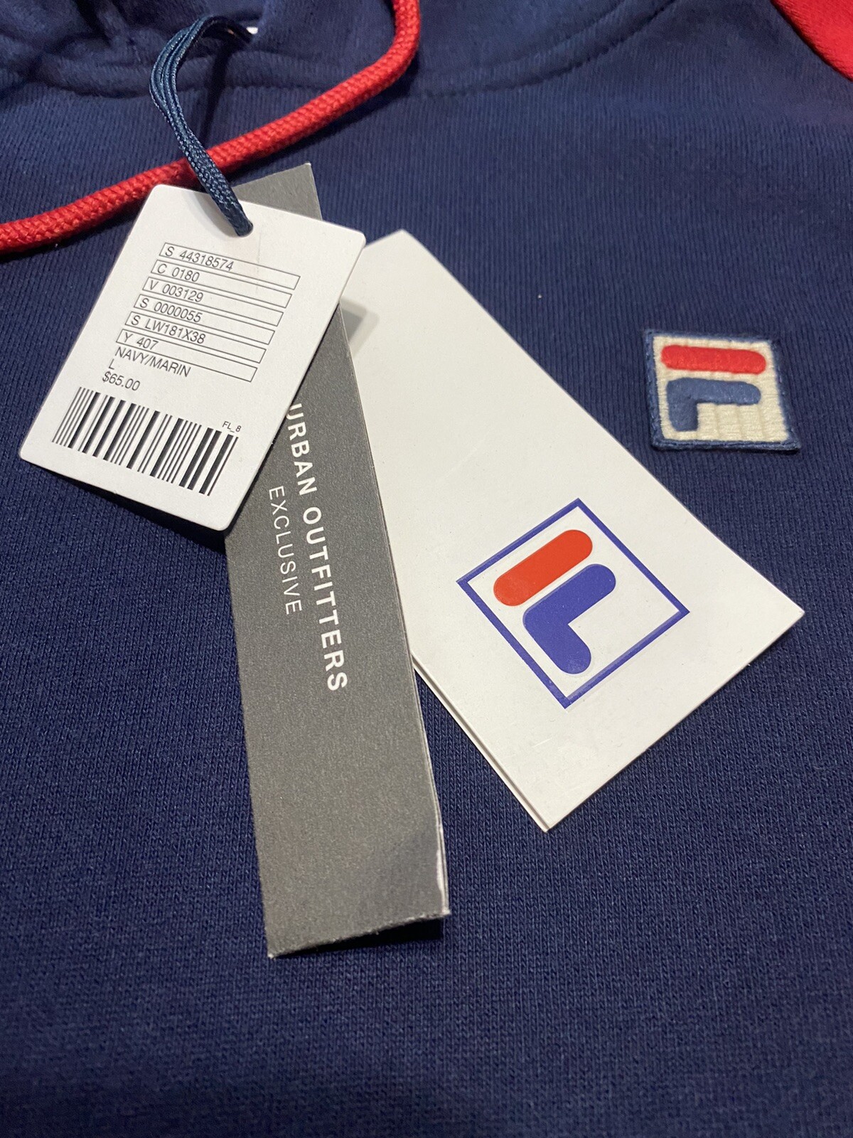 Felpa con cappuccio nuova con etichette FILA CROP BLU taglia donna L Spell Out