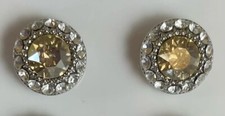 NEW Silver Plated Swarovski Crystal Classic Round Stud Earrings - Light Yellow