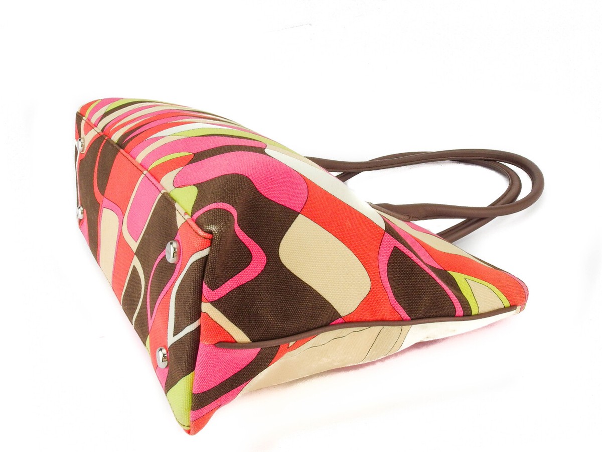 EMILIO PUCCI Tote Bag Pink Beige Canvas x Leather Authentic used