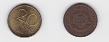 20 Pfennig Messing M&uuml;nze DDR 1989 Stempelglanz (131300)