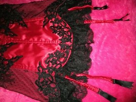 ANN SUMMERS  RED/BLACK UNDERWIRED BURLESQUE CORSET SUSPENDER "MARIE" SIZE 10 NWT