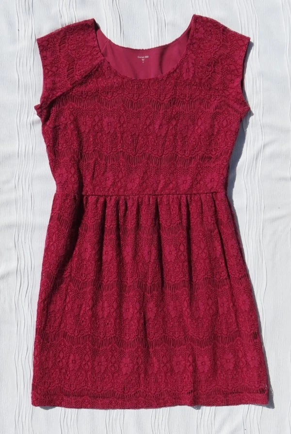 GARNET HILL US 16 XL Raspberry Lace Knit Sheath Dress Cap Sleeve Ponte Lining - Image 3 of 4