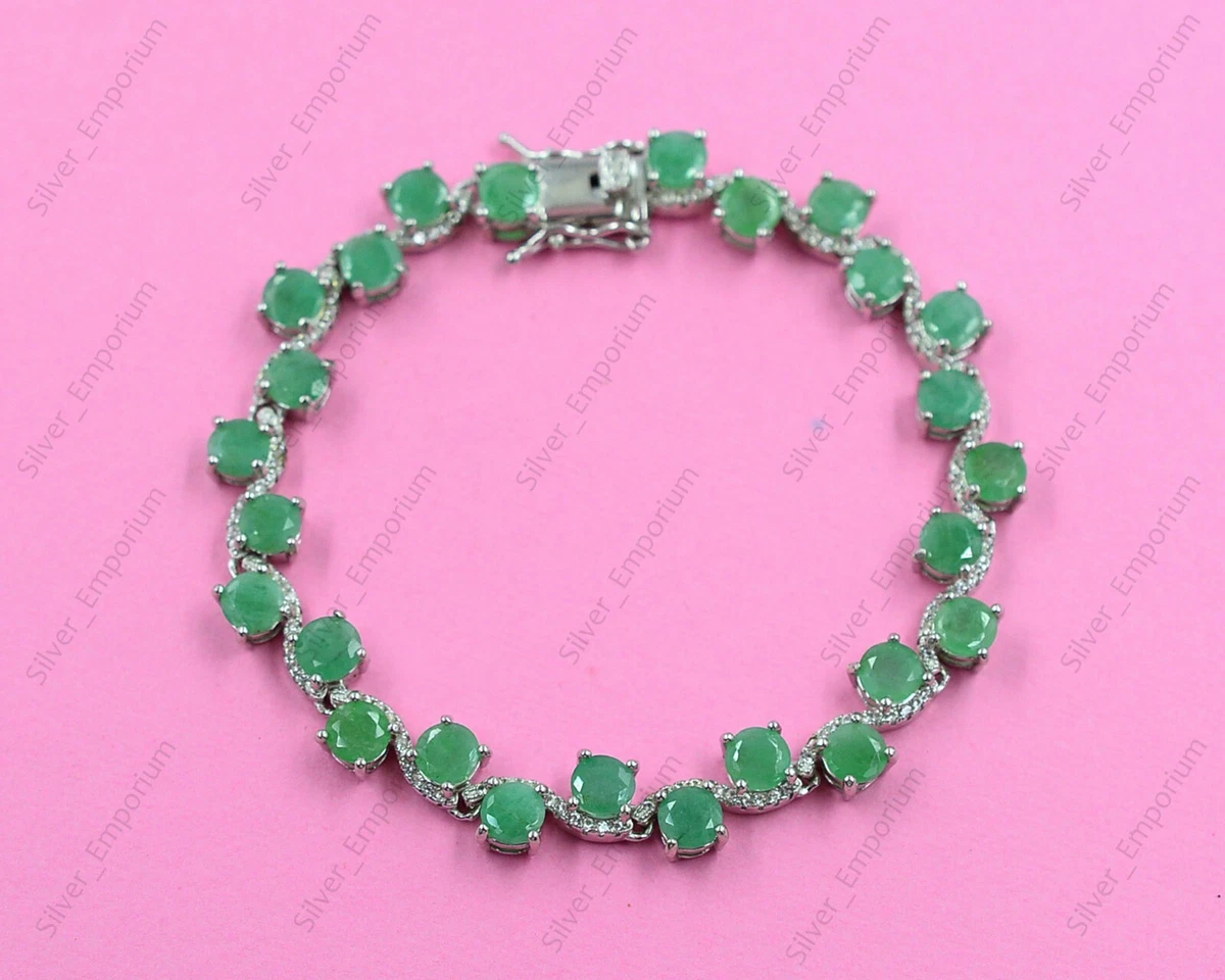 Natural Emerald Gemstone 925 Sterling Silver May Birthstone Tennis