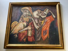 Mid Century Painting Haiti Rare Wilbert Modernist Portrait vintage signed oil