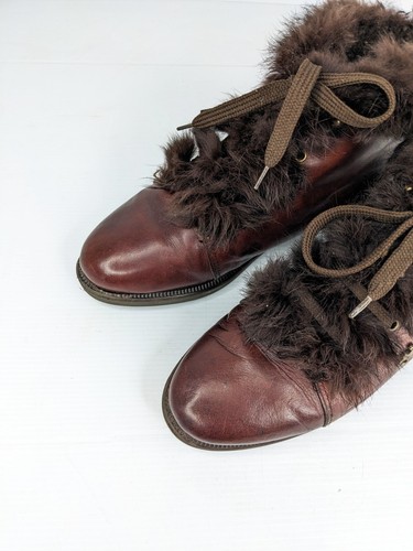 Botines vintage años 80 para mujer ITALIA cuero marrón con cordones ribete de piel talla 37 - Imagen 9 de 14