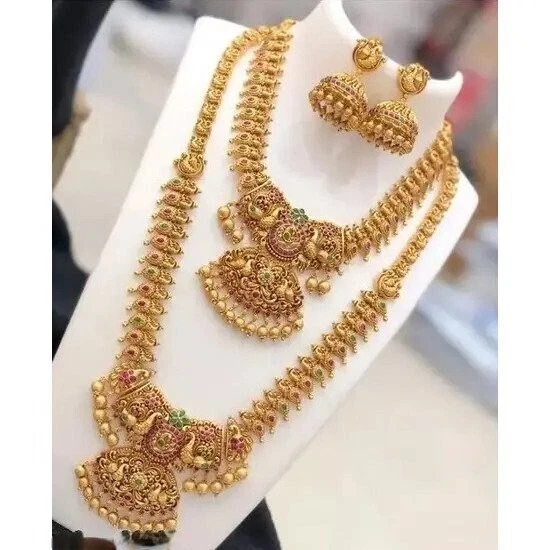 Südindische Braut Choker Halskette Gold Beschichtet Hochzeits Tempel Schmuck Set