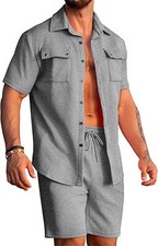 Mens Tracksuit 2-Piece Set Short Sleeve T Shirts Shorts Sweatsuit Outfit Set