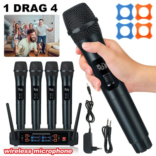 Wireless Microphone Handheld 4 Channel UHF Dynamic Microphone Karaoke Home - Picture 3 of 12