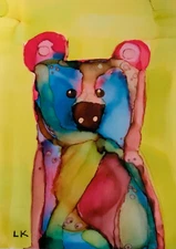 ACEO Art Print colorful BEAR by Lynne Kohler 2.5x3.5"