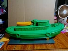 Vintage Marx plastic Tug Boat rolling pull behind toy whistles w/lifeboat 1950's