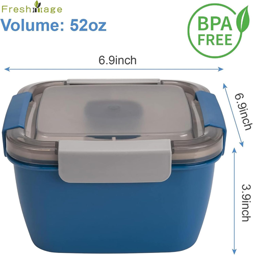 Salad Lunch Container to Go, 52-Oz Salad Bowls with 3 Compartments, Snacks - Picture 2 of 8