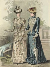 FASHION SHEET Large Format Hand Coloured Steel Engraving 1891 Decorative Original!