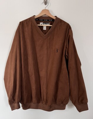 PGA Tour Men s Large Brown Faux Suede Pull Over Jacket Windbreaker