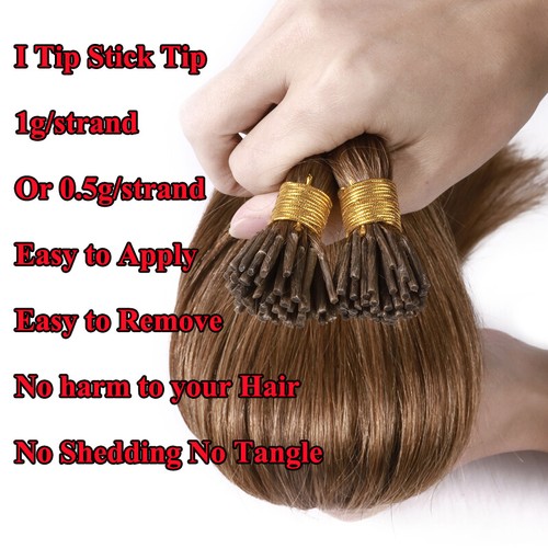 200 Strands I Tip Hair 100g Stick Tip Remy Human Hair Extensions Micro Ring Bead - Picture 3 of 28