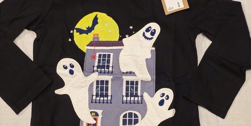Mini Boden Halloween Shirt Ghost Applique Black NWT New 5-6 - Picture 3 of 9