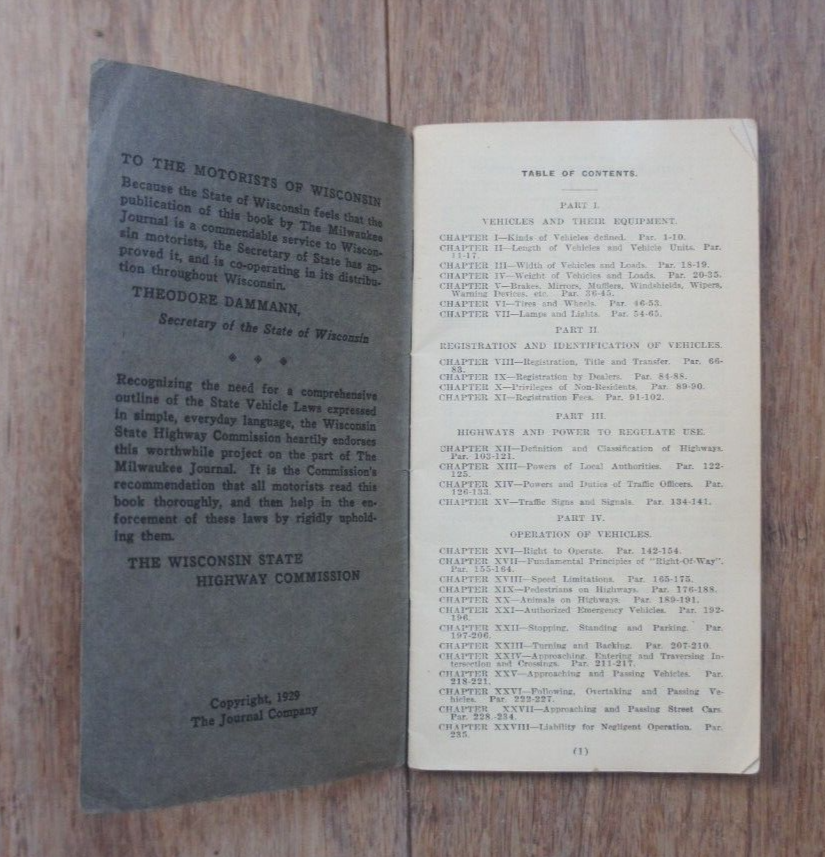 Vintage 19291930 Milwaukee Journal Edition Wisconsin Automobile Laws