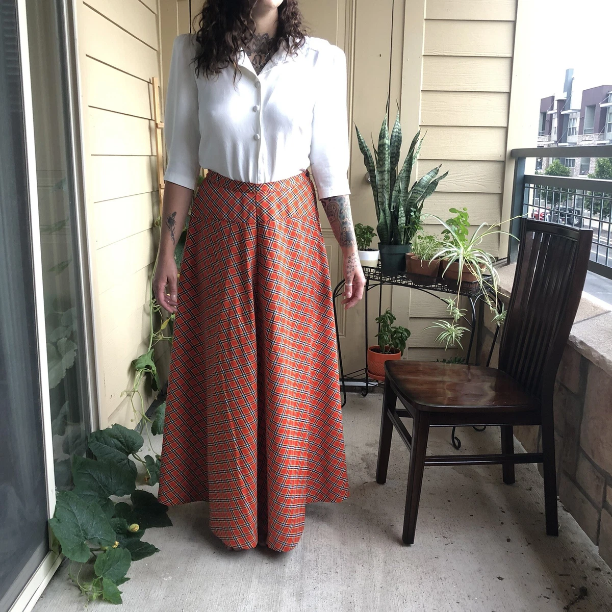 Plaid 70's maxi clearance skirt