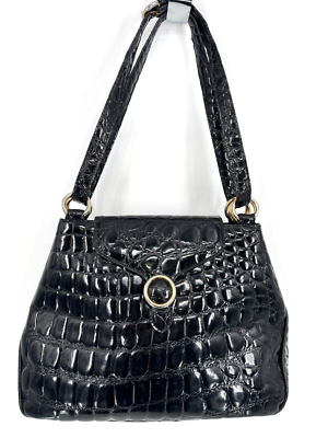 VTG 80 Fontanelli Italian Black Croc Embossed Leather Hobo  display picture 1