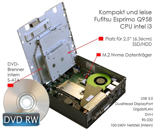 Mini Computer Q958 i3-8Gen 128GB SSD 8GB RAM D-Port RS-232 Windows 11 V649-DVDRW - Picture 6 of 6