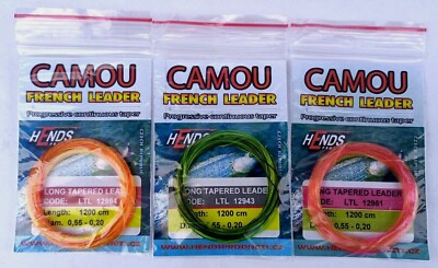 Hends French, Czech, Tapered Nymph Leader 1200cms, 3 Colours. 25lb to ...