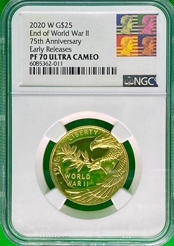 2020 End of World War II 75th Anniversary W $25 Gold Medal PF70 EARLY RELEASES - Picture 6 of 7